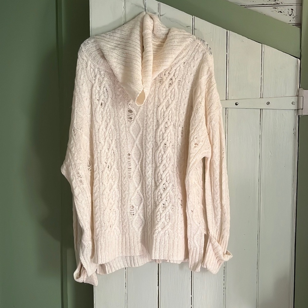 Distressed Free People tunic turtleneck sweater